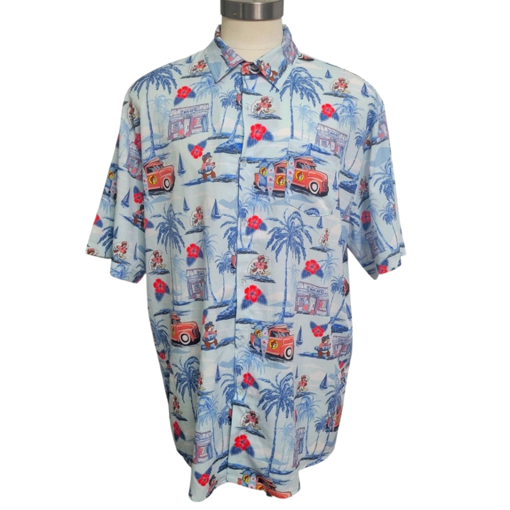 Blue and Red Seaside Adventure Casual Button-Down Men's Shirt Size 3XL